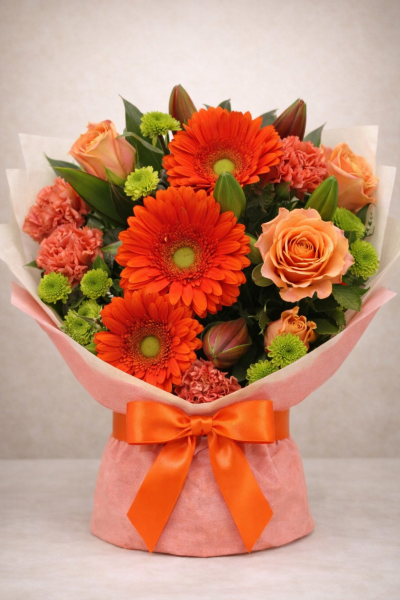 Kassandra Bouquet - Rich orange and red blooms, this bouquet features warmth in any setting.