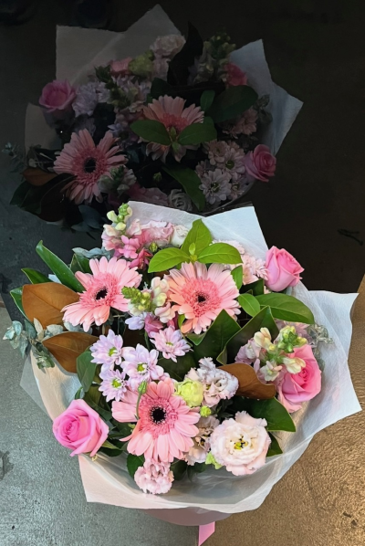 JADA'S CHARM - A selection of pretty pink lasting seasonal blooms, this bouquet is designed to be unwrapped and admired for the week ahead.