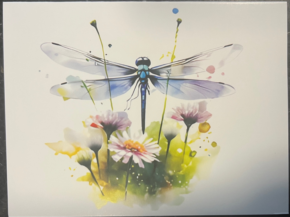 FOLDED GREETING CARD DRAGONFLY DESIGN