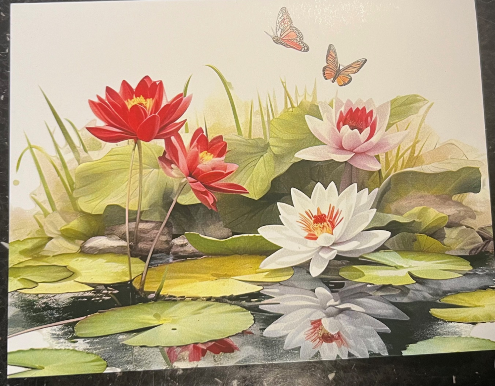 FOLDED GREETING CARD WATER LILY DESIGN
