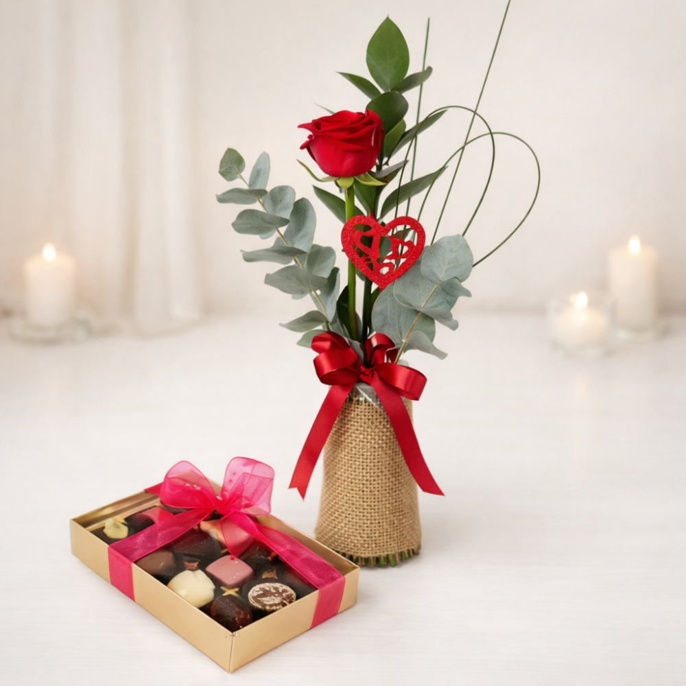 A Little Treasure- Chocolates with Rose Bud Vase